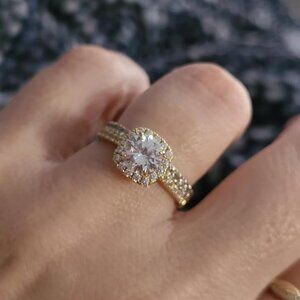14K Gold Plated Square Halo Engagement Rings | Premium Cubic